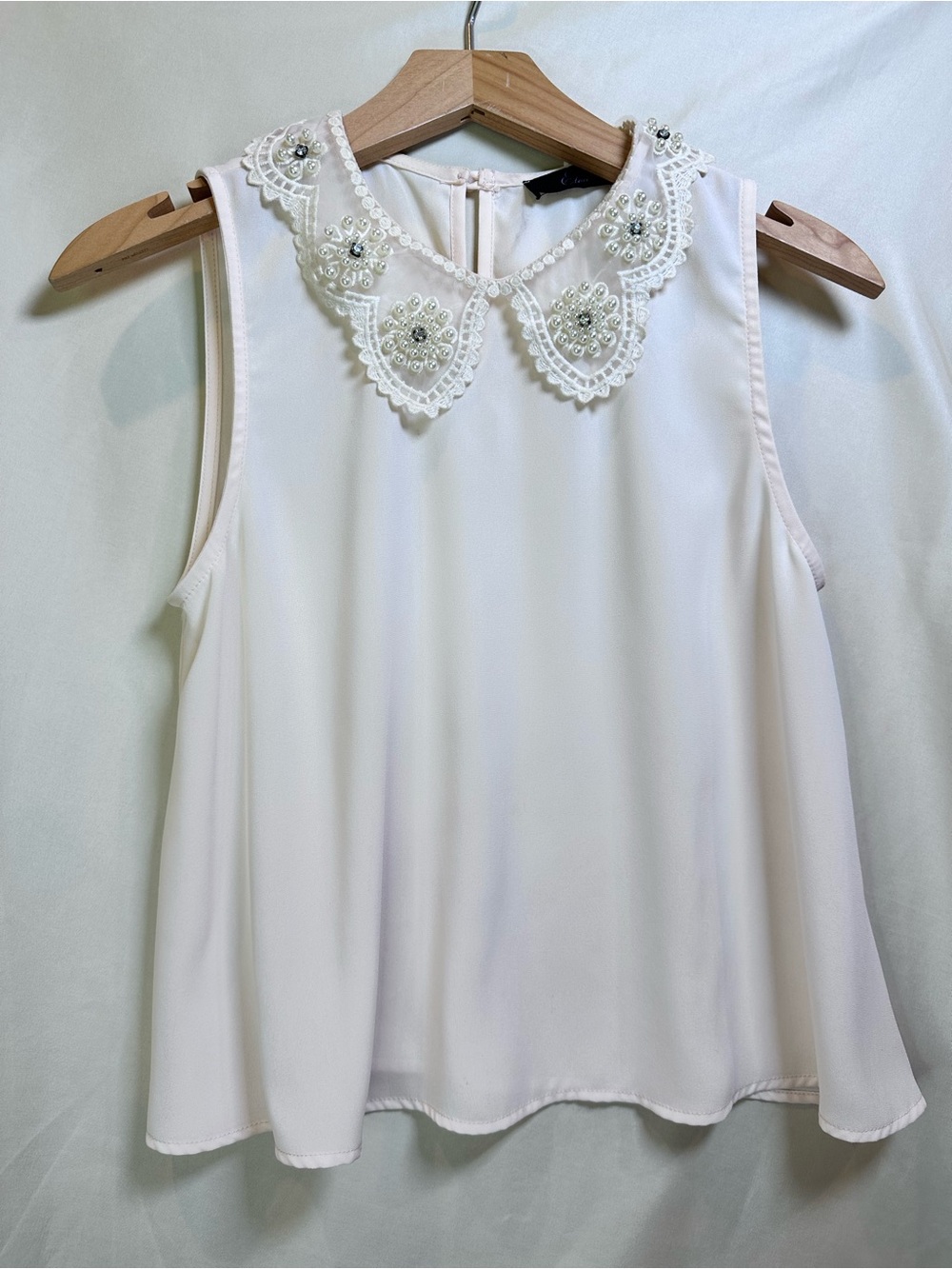 Elodie vintage look coquette Peter Pan Collar Sleeveless Top - cream size small